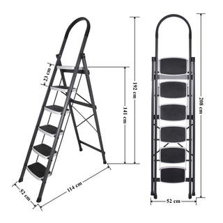 Plantex Ladder for Home-Foldable Steel 6 Step Ladder-Wide Anti Skid Steps (Gray & White)