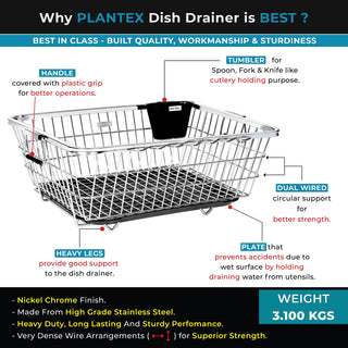 Plantex Dish Drainer Basket for Kitchen/Stainless-Steel Dish Drying Rack with Drainer/Plate Stand/Bartan Basket (Chrome)