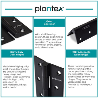 Plantex Heavy Duty Stainless Steel Door Butt Hinges 4 inch x 14 Gauge/2 mm Thickness Home/Office/Hotel for Main Door/Bedroom/Kitchen/Bathroom - Pack of 24 (Black)