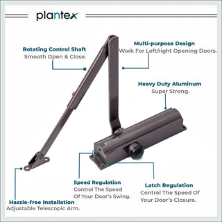 Plantex Automatic Aluminium Soft Door Closer with Double Speed for Heavy Door/Hydraulic Pelmet Arm Door Closer for Hotel-Home-Office (ISO 9001 Certified) (Capacity 120 Kg, Brown)