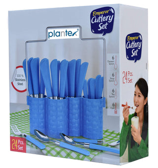 Plantex Cutlery Set/Spoon Set/Spoon Stand for Kitchen and Dining - 25 Pieces - Blue