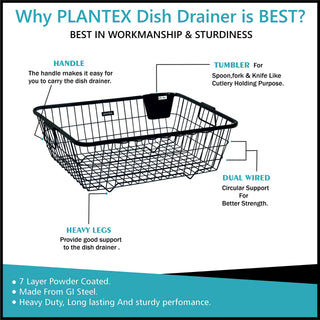 Plantex GI metal Dish Drainer Basket for Kitchen Utensils/Dish Drying Rack/Bartan Basket(Size - 56 x 43 x 20 cm/Black)