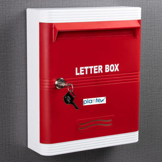 Plantex Durable Plastic Letter Box - Mail Box/Suggestion Box/Complaint Box/Mail Box/Letter Box for Home gate with Key Lock - (Red & White), Wall Mounted