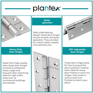 Plantex Heavy Duty Stainless Steel Door Butt Hinges 4 inch x 14 Gauge/2 mm Thickness Home/Office/Hotel for Main Door/Bedroom/Kitchen/Bathroom - Pack of 24 (Satin Matt)