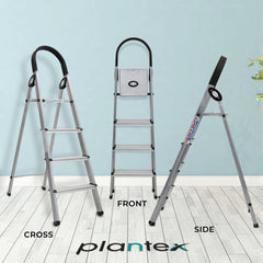 Plantex Wonder Aluminium Step Folding Ladder 4 Step for Home with Advanced Locking System - Anti Slip 4 Step Ladder (Silver & Black)