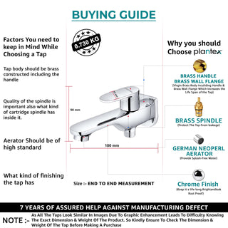 Plantex ORN-207 Pure Brass 2-Way Bib Cock/ 2 in 1 Bib Tap for Bathroom/Quarter Turn Tap with Brass Wall Flange & Teflon Tape (Mirror-Chrome Finish)