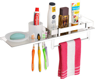 Plantex Stainless Steel 4in1 Multipurpose Bathroom Shelf with Towel Rod,Soap&Tumbler Holder (18x5 inches)