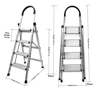 Plantex Premium 4 Step Folding Aluminium Ladder for Home Use/Wide Anti Skid Step Ladder(Anodize-Silver)