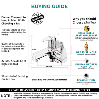 Plantex Pure Brass Two Way Tap for Washing Machine with Brass Wall Flange & Teflon Tape/Quarter Turn Bibcock Water tap/Washbasin taps for Home-(PAC-1807-Chrome)