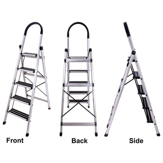 Plantex 4 Step Ladder -Foldable Aluminium Ladder-Wide Anti Skid Steps Capacity Upto 150 Kg (Anodize Coated-Gold)