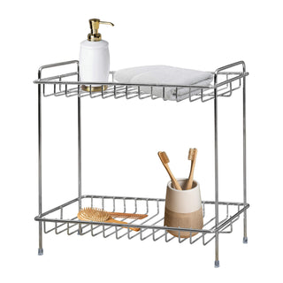 Plantex Stainless Steel Multipurpose 2-Tier Bathroom Organizer Shelf/Rack/Stand/Organizer/Bathroom Accessories (Chrome)