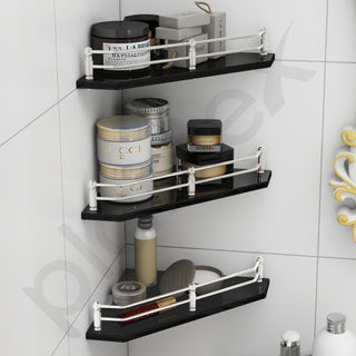 Plantex Premium Diamond Black Glass Corner Shelf for Bathroom/Kitchen Shelf/Bathroom Accessories (9x9 Inches) - Pack of 3