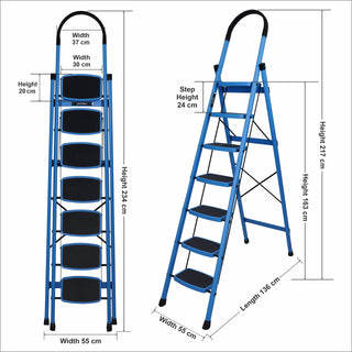 Plantex Premium Steel Foldable 7-Step Ladder for Home -Anti Skid Step/Strong Wide Steps Ladder - (Sapphire Blue & Black)