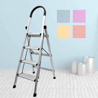 Plantex Premium Folding Aluminium Ladder for Home Use/Wide Anti Skid Step Ladder(Anodize-Silver) (Aluminum, 4 Step)