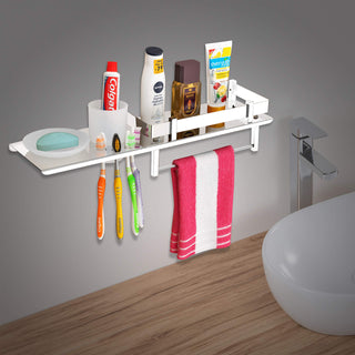 Plantex Stainless Steel 4in1 Multipurpose Bathroom Shelf with Towel Rod,Soap&Tumbler Holder (18x5 inches)