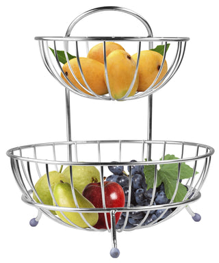 Plantex Stainless Steel 2-Tier Fruit & Vegetable Basket for Dining Table/Kitchen - Countertop (Chrome)