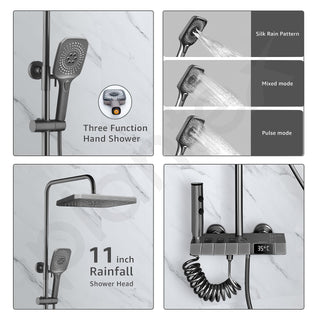 Plantex Thermostatic Shower Panel with Piano Switches/Shower Set with Head Shower/Hand Shower/Bidet Gun - Slate Grey