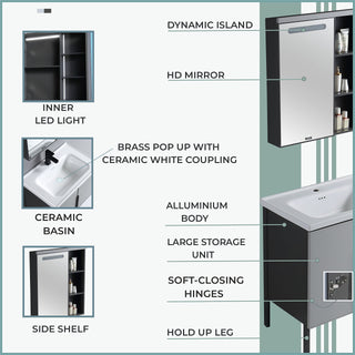 Plantex Aluminium Bathroom Vanity Cabinet & Washbasin Set/Washbasin with Cabinet/Basin Cabinet for Bathroom with LED Light(Grey)