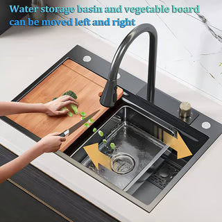 Plantex modular sink/basin for kitchen/stainless steel kitchen sink/Integrated Waterfall and Pull-down Faucet/Fully Equipped Sink for Kitchen - Nano Black Finish (30 x 18 Inch)