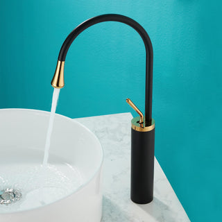 Plantex Designer Pure Brass Single Lever Hot & Cold Basin Mixer with 360 Degree Swivel Spout/High Neck Pillar Cock (Black & Gold)