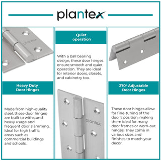 Plantex Heavy Duty Stainless Steel Door Butt Hinges 5 inch x 12 Gauge/2.5 mm Thickness Home/Office/Hotel for Main Door/Bedroom/Kitchen/Bathroom - Pack of 24 (Satin Matt)