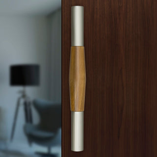 Plantex Stainless Steel and Wood Door Handle/Door & Home Decor/300 mm Main Door Handle/Door Pull-Push Handle - Pack of 1 (Satin&Wood)