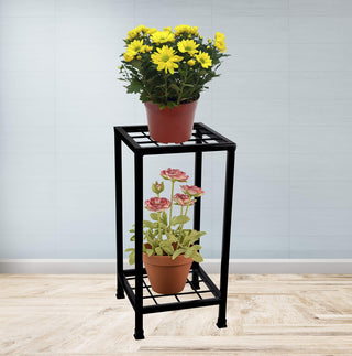 Plantex Heavy GI Metal 2-Tier Plant Stands/Flower Display Shelf/Garden Decor for Indoor & Outdoor (Black)