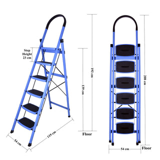 Plantex Premium Steel Folding Step Alloy Steel Ladder for Home - Wide Anti Skid Steps (Blue & Black) (6 Step)