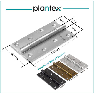 Plantex Heavy Duty Stainless Steel Door Butt Hinges 5 inch x 12 Gauge/2.5 mm Thickness Home/Office/Hotel for Main Door/Bedroom/Kitchen/Bathroom - Pack of 24 (Satin Matt)