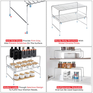 Plantex Stainless Steel Multipurpose Expandable/Stackable Dish Rack Storage Shelves/Organizer for Kitchen Cabinets/Bathroom (Chrome)