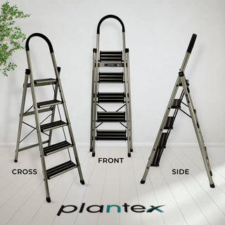 Plantex Ladder for Home-Foldable Aluminium 5 Step Ladder-Wide Anti Skid Steps (Anodize Coated-Gold)