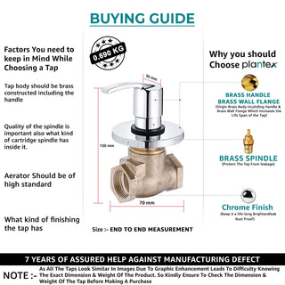 Plantex AQ-1420 Pure Brass Flush valve for toilet with Teflon Tape & Adjustable Brass Wall Flange/Metropole flush valve/Toilet Flush valve-25 mm-(Mirror-Chrome)