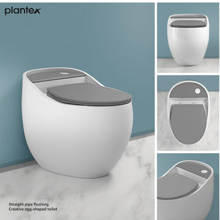 Plantex Platinum Ceramic Rimless One Piece Western Toilet/Commode for Toilet/Commode With Soft Close Toilet Seat - S Trap Outlet (White & Grey)