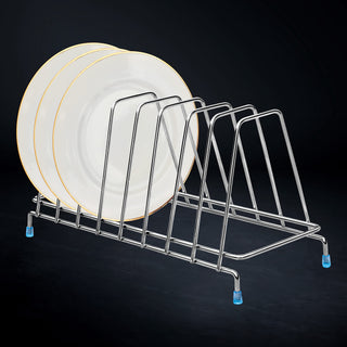 Plantex Stainless Steel Thali Stand/Plate Fixer/Dish Stand/Plate Holder/Plate Stand/Lid Organizer for Kitchen Wardrobe(6 Plates - Chrome)