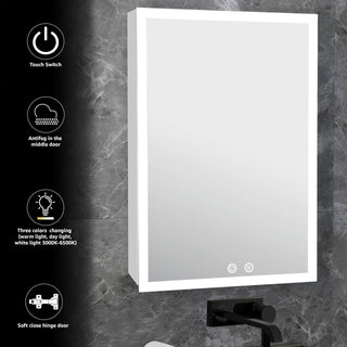 Plantex LED Mirror Cabinet for Bathroom with Defogger and Bluetooth/Bathroom Storage Organizer/Shelf/Bathroom Accessories - 19x27 Inches