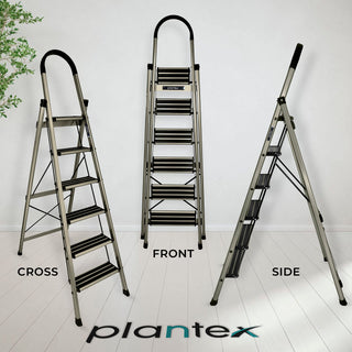 Plantex Ladder for Home-Foldable Aluminium 6 Step Ladder-Wide Anti Skid Steps (Anodize Coated-Gold)