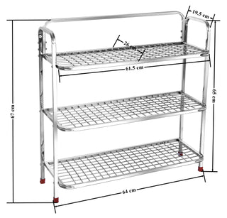 Planet Stainless Steel Shoe Rack For Home/Slipper Stand/Chappal Stand/Shoe Rack/Storage Organizer/3 Big Shelves/Wall Mount/Stand (Silver)