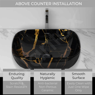 Plantex Ceramic Basin for Bathroom/Table Top Ceramic Basin/Washbasin for Bathroom - (ALPHA-NS-104-Marble Finish)