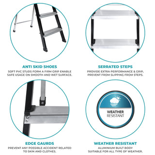 Plantex 6 Step Aluminium Folding Step Ladder with Wide Step for Home Use/Step Ladder-6 Step (Black-Silver)