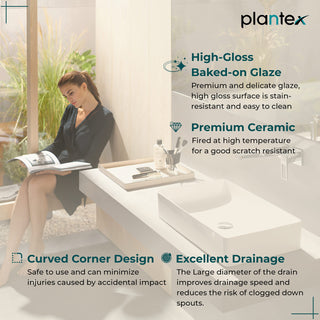 Plantex Platinium Tabletop Ceramic Rectangular Wash Basin/Countertop Bathroom Sink (NEO-002, 18.5 x 16.5 x 7 Inch)