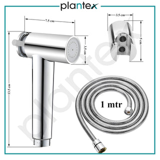 Plantex ABS Health Faucet Set for Bathroom/Dual Flow Jet Spray for Toilet with Stainless Steel 1 Meter Flexible Hose Pipe and Wall Hook/Hand Shower for Toilet-Chrome Finish