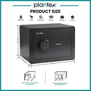 Plantex Locker For Home/Safe Locker With Keypad/23 Litres Digital Locker/Safes For Jewellery, Money, Other Importants/Safety Locker For Home & Office For Valuables - (Black)