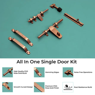 Plantex Stainless Steel Door Kit for Single Door/Door Hardware/Door Accessories (10 inch Al-Drop,8 inch Latch, 8 inch 2 Handles,7 inch Tower Bolt and 4 inch Door Stopper) - (DK-07-PVD Rose Gold)