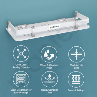 Plantex Deluxe Acrylic Bathroom Shelf (12x5 Inches, White, Matte)