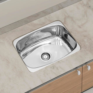 Plantex Stainless Steel Kitchen Sink/Single Bowl Kitchen Sink with Hose Pipe and Round Coupling - Flush Mount/Under Mount/Top Mount - (Chrome - 24x18 inch)