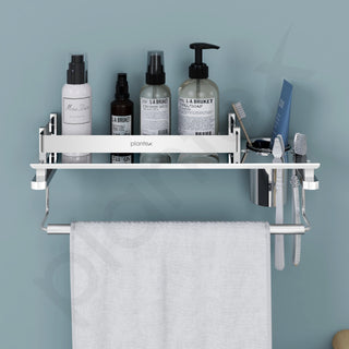 Plantex Stainless Steel Deluxe 3in1 Multipurpose Bathroom Shelf/Rack/Towel Hanger/Tumbler Holder/Bathroom Accessories - Wall Mount (15 x 6 Inches-Chrome)