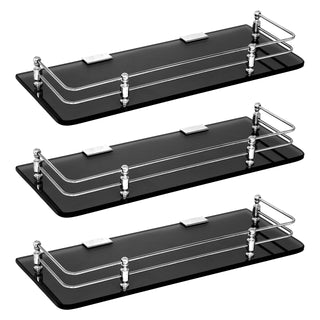 Plantex Premium Black Glass Shelf for Bathroom/Kitchen/Living Room - Bathroom Accessories (Polished 12x6 - Pack of 3)