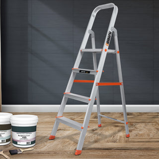 Plantex Restructured Legend Folding 6 Step Ladder for Home - 6 Wide Anti-Skid Step Ladder (Orange-Silver, Aluminium)