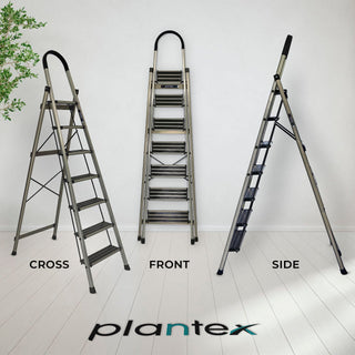 Plantex 7 Steps Ladder-Foldable Aluminium/Heavy Duty-Wide Anti Skid Steps (Anodize Coated-Gold)