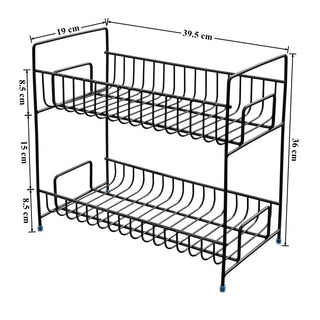 Plantex Stainless Steel 2-Tier Kitchen Rack/Spice Shelf/Kitchen/Pantry Storage Organizer (Rich Black, Tiered Shelf)